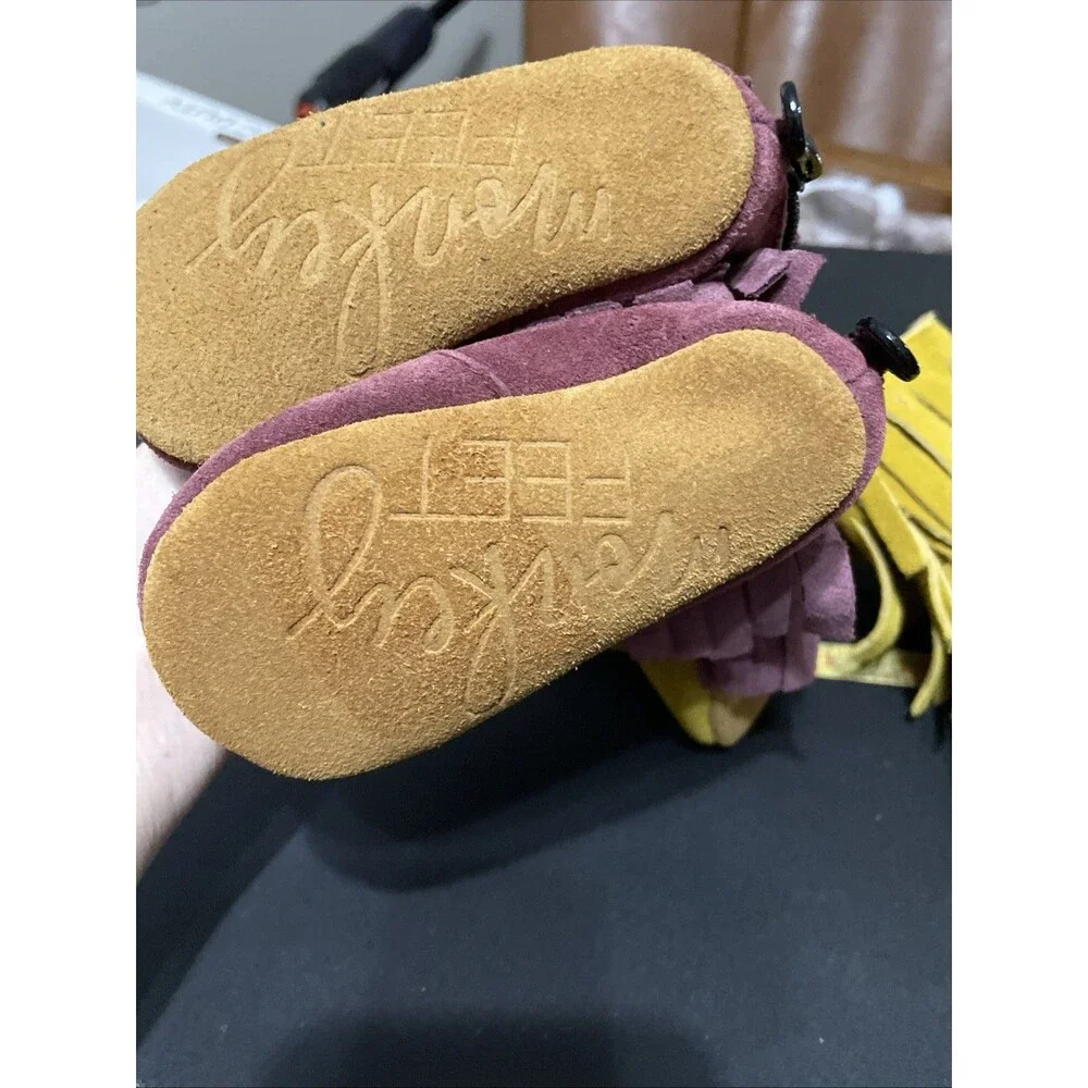 Monkey Feet Suede Set Of 2 Fringe Boots Shoes For Baby Purple Mustard Yellow